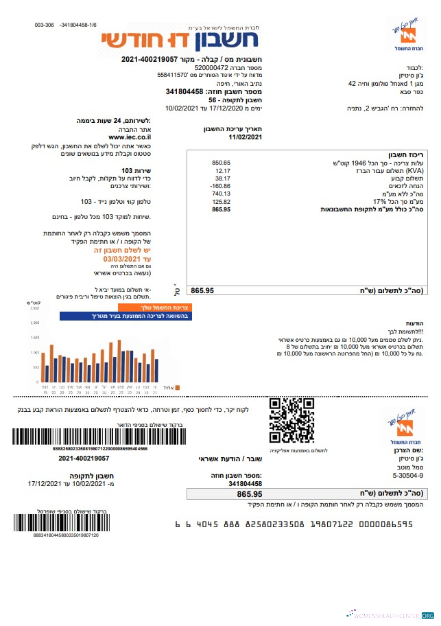 Israel Electric Corporation utility bill template in Word and PDF format (.doc and .pdf) in Hebrew